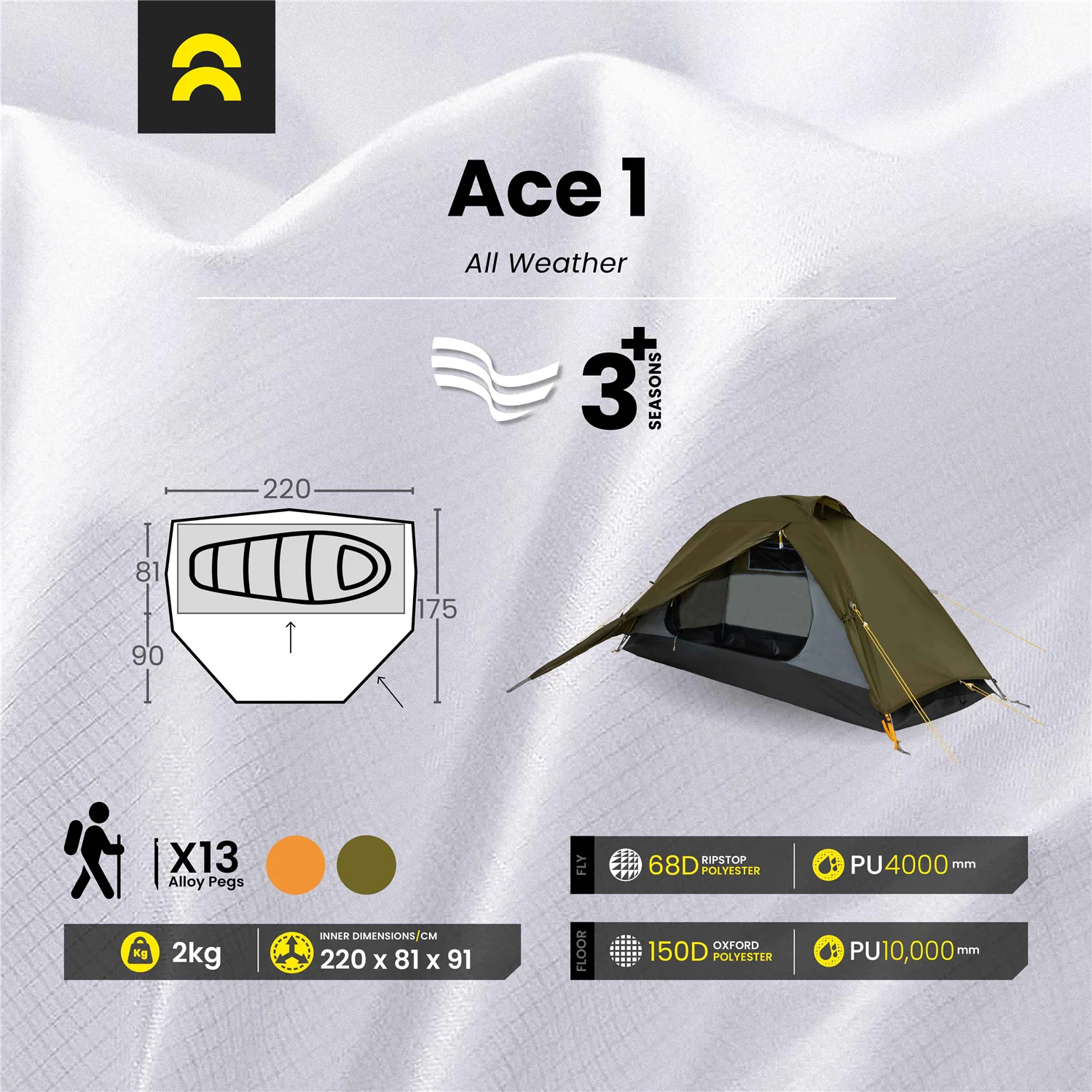 Orson Ace 1 | All Weather Lightweight 1 Person Hiking Tent | 2kg - Image 20