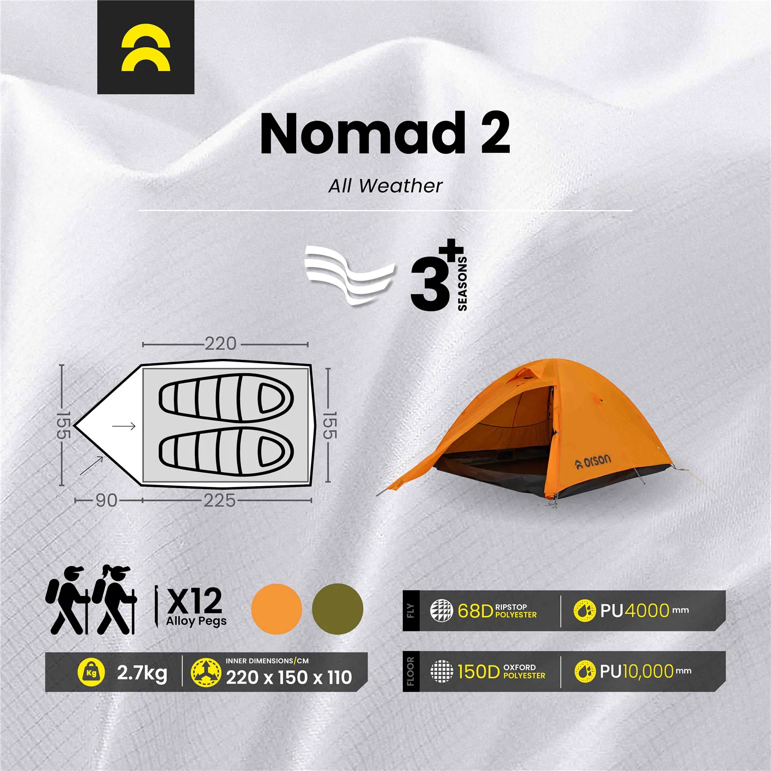 Orson Nomad 2 | All Weather 2 Person Tent | 2.75kg - Image 14