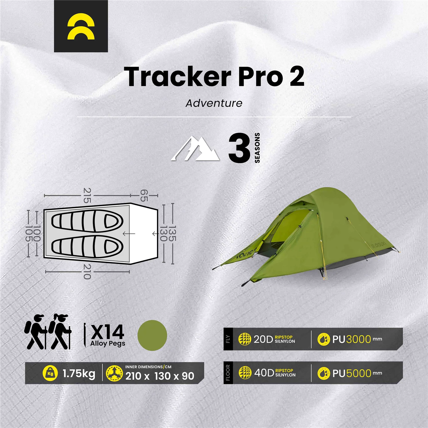 Orson Tracker Pro 2 | Ripstop Silnylon 2 Person Camping Tent | 1.7kg - Image 21